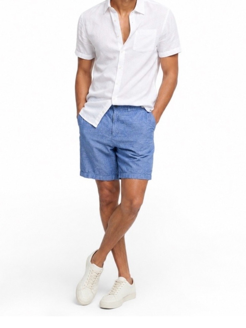 Banana Republic Factory Blue Flat-Front Chambray floral Shorts 10 inch inseam